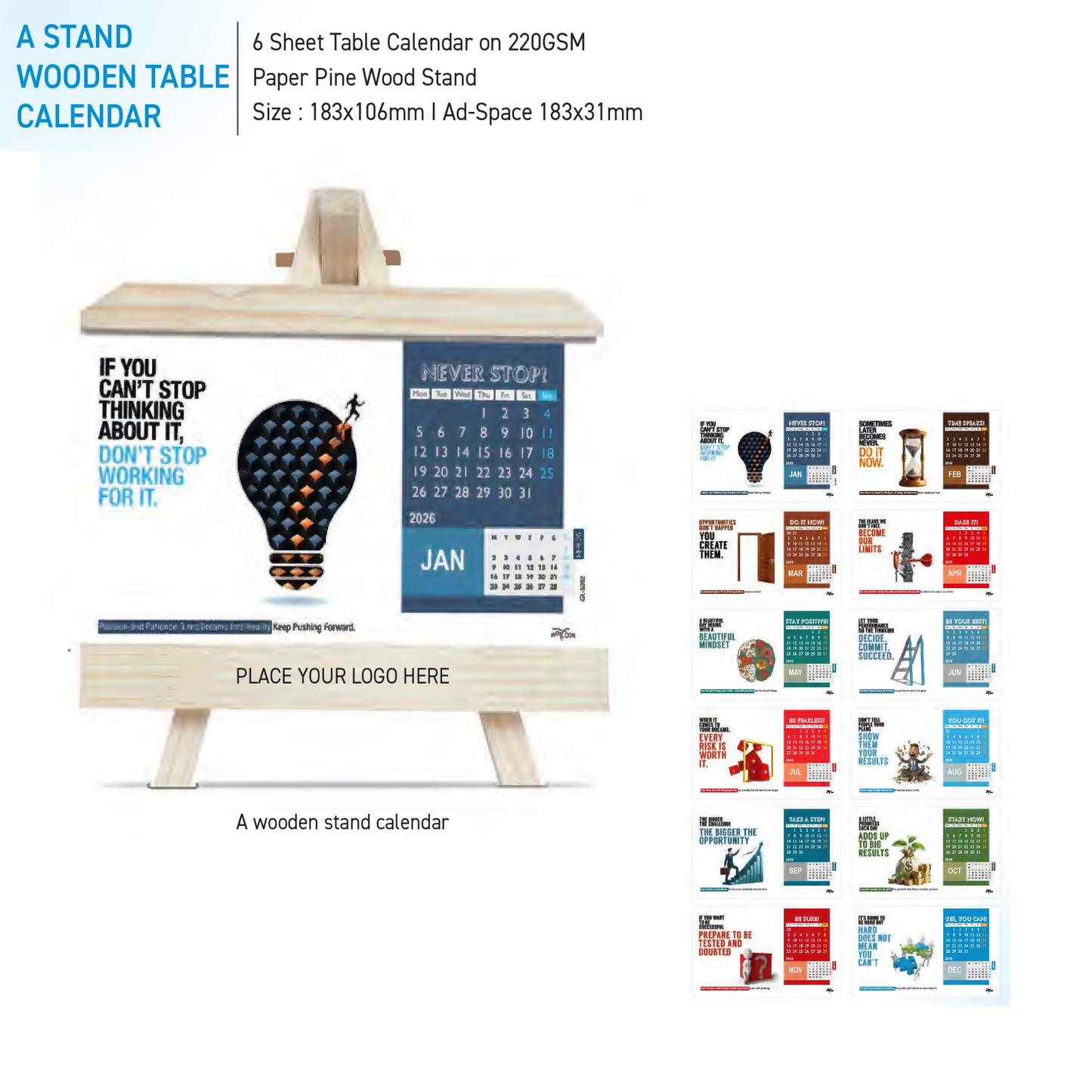 Table Calendar With Wooden Easel Stand